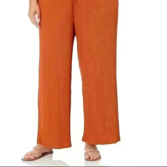 Calvin Klein Women Wide Leg Pants 2X Rust Ribbed Knit Pull on Loungewear Stretch - Picture 8 of 8